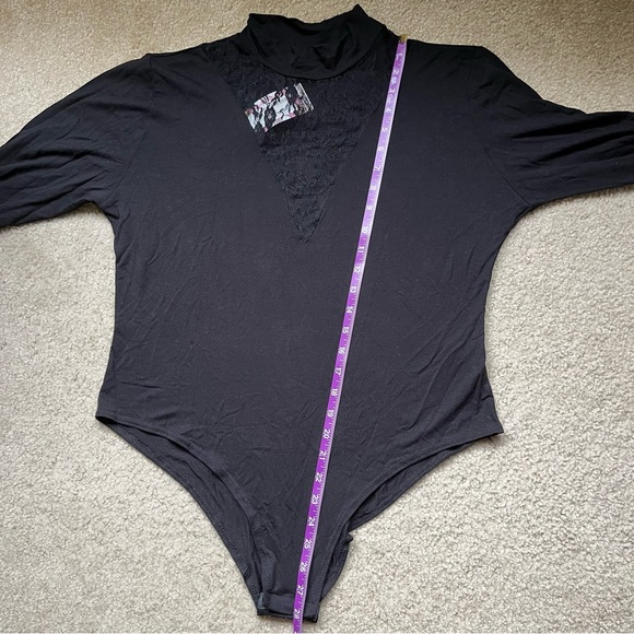 Boohoo Plus Lace Insert Plunge Bodysuit — Black - Picture 6 of 7